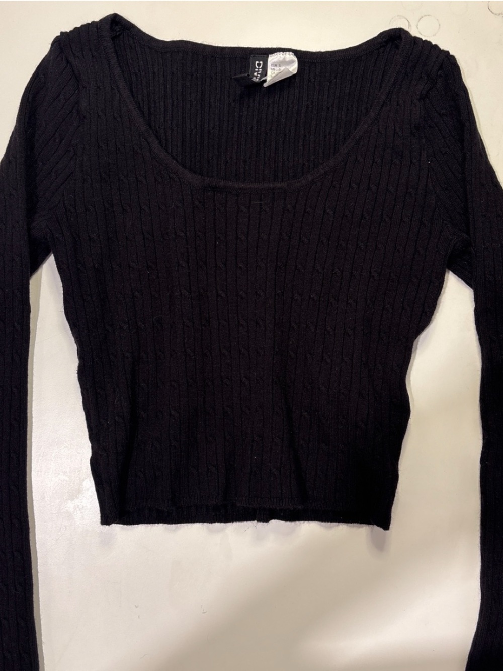Black Ribbed Scoop Neck Long Sleeve Top